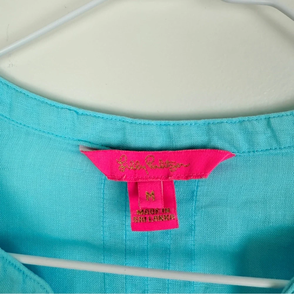 Lilly Pulitzer Blue Horizon Sarasota Linen Tunic Top Button Front Boho Blouse - Picture 5 of 6
